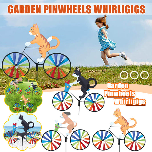 Puppy Animal On Bike Diy Windmill Animal Bicycle Wind Spinner Whirligig Garden Lawn Decorative Gadgets Kids Outdoor Toys