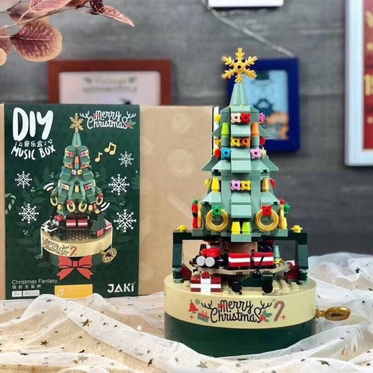 DIY Building Blocks Music Box Christmas Tree Model Desktop Decoration Ornaments Gift Box For Woman Kids Present New Year Gifts