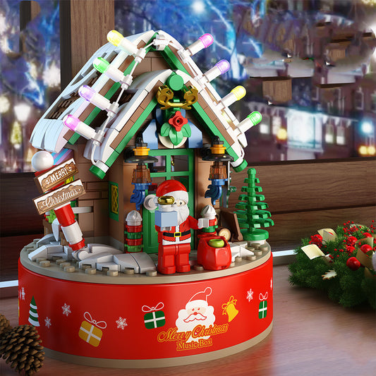 Music Box Kids Building Blocks Christmas Tree Ornaments Rotating LED Shining Music Box DIY City Bricks For Children Gift