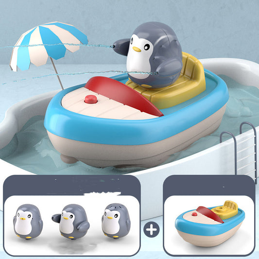 Toddler Bath Toys Squirting Penguin Electric Boat Toy With 3 Penguins Sprinklers Automatic Sprinkler Bathtub Toys For Baby Toddler Bath Toys Squirting Penguin Electric Boat Toy